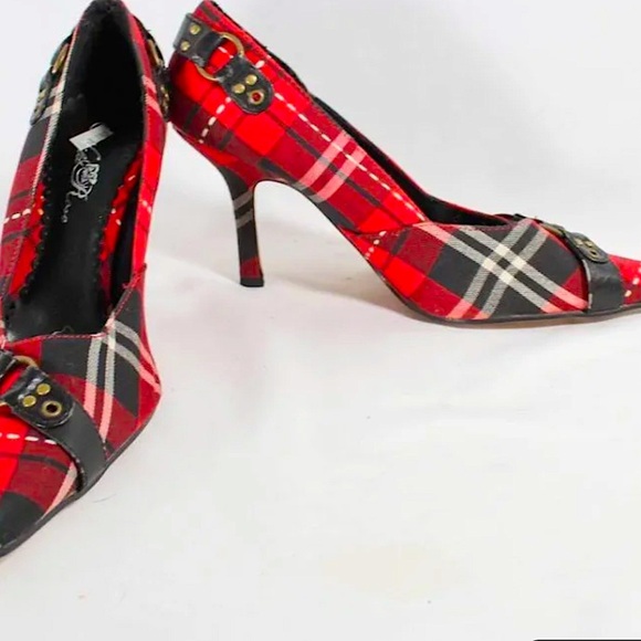 Wild Rose Y2K Vintage style (7.5) Red Tartan Plaid Pointy Toed High Heels NWOT - Picture 10 of 12